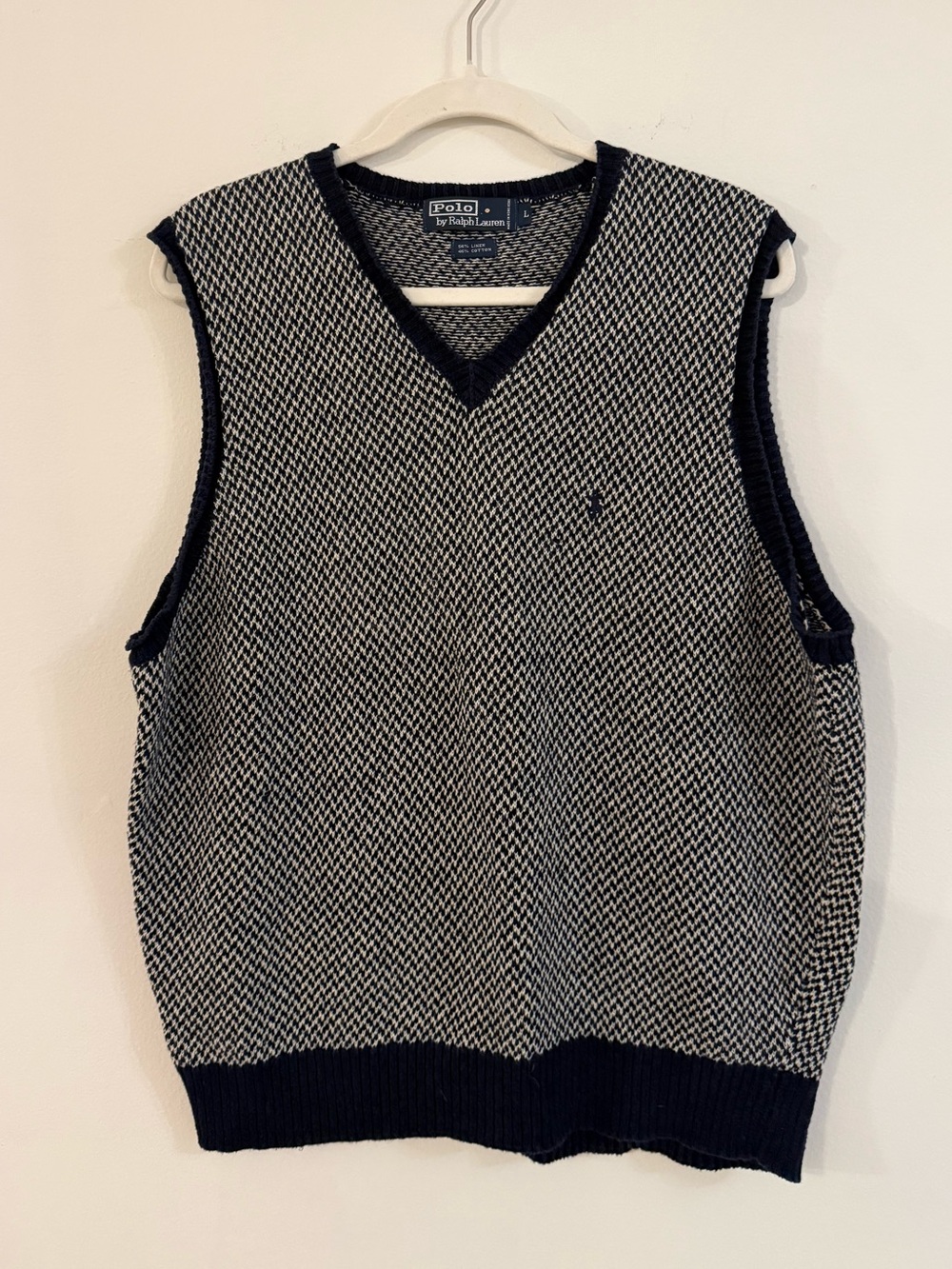 Vintage Polo by Ralph Lauren Navy and White V-Neck Knit Sweater Vest